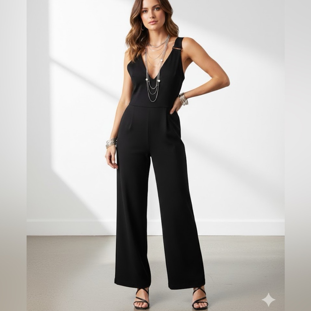 RACHEL ROY Black Sleeveless Wide-Leg Jumpsuit - Side Zip - Size S